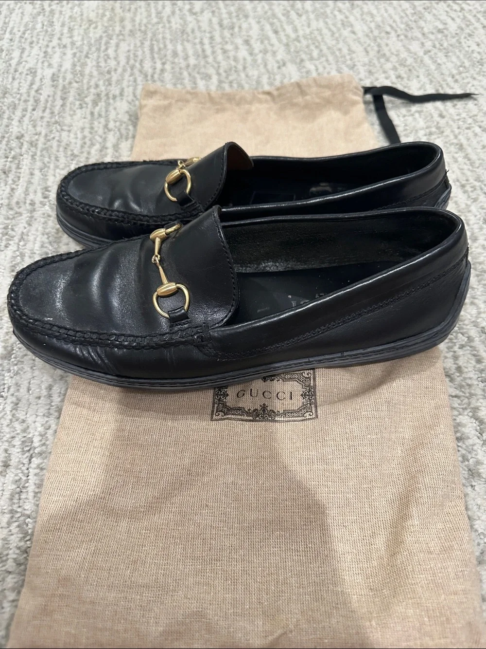 Gucci Black Leather Horsebit Slip-On Loafers